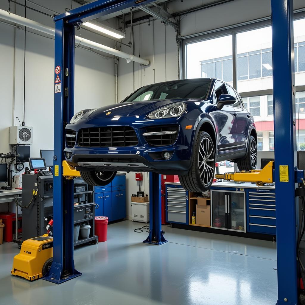 Car on a Lift in a Repair Shop