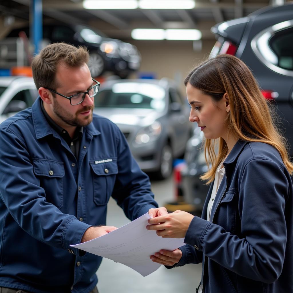 Car Owner Discussing Repair with Mechanic