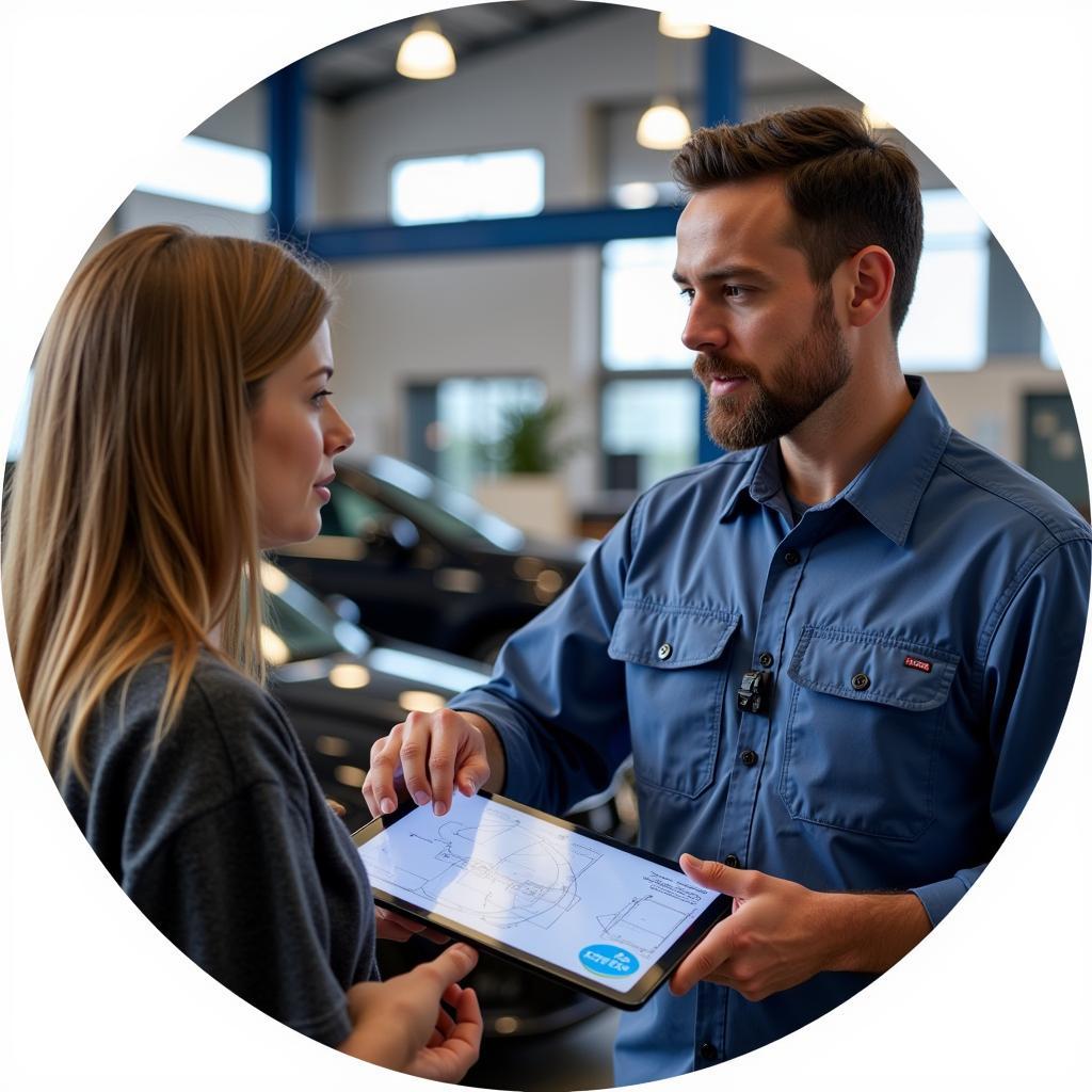 Car Owner Talking to ASE Certified Mechanic