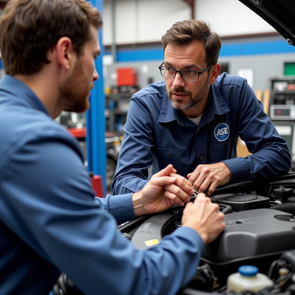 Car Owner Talking to an ASE Certified Mechanic