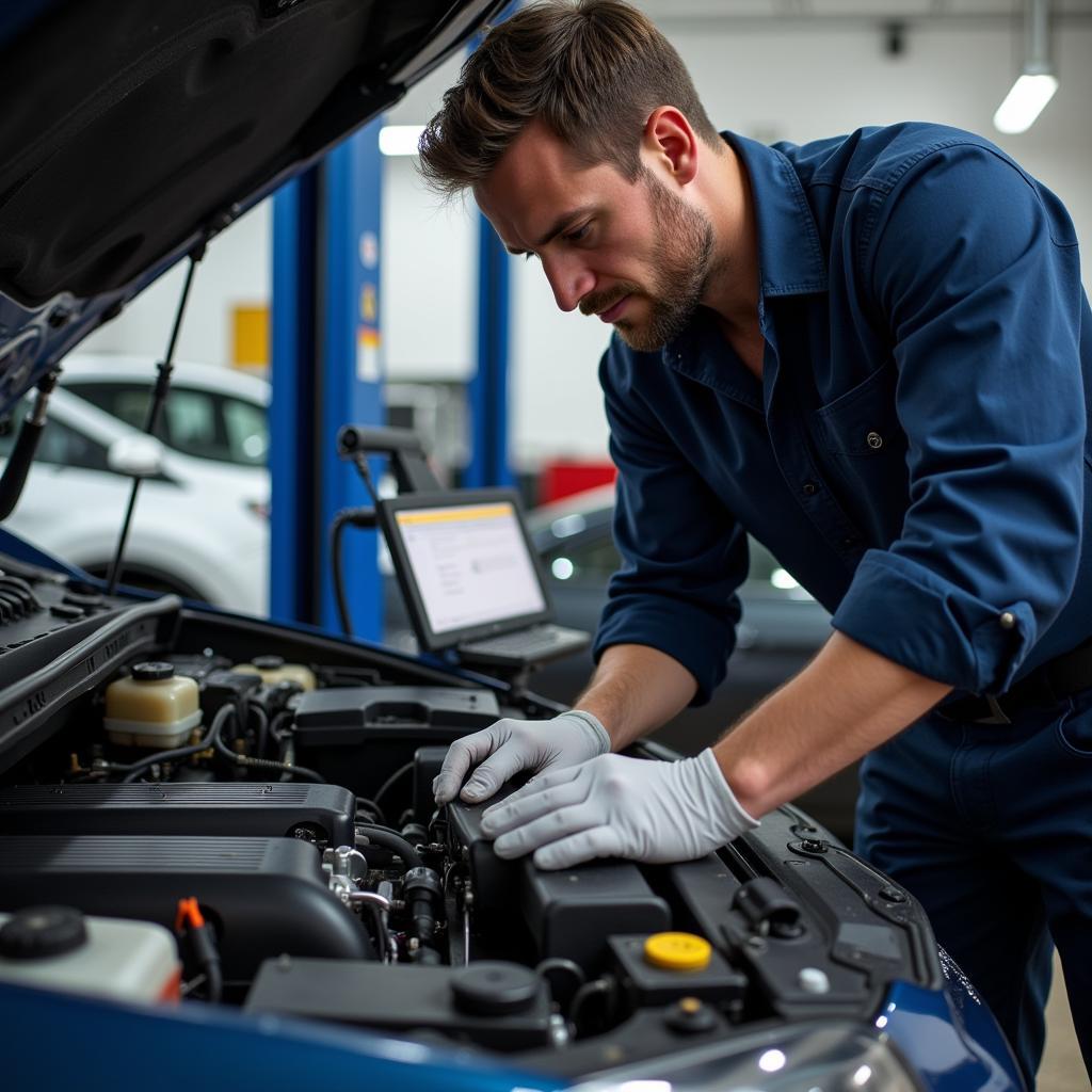 Certified Automotive Technician Working on an Engine