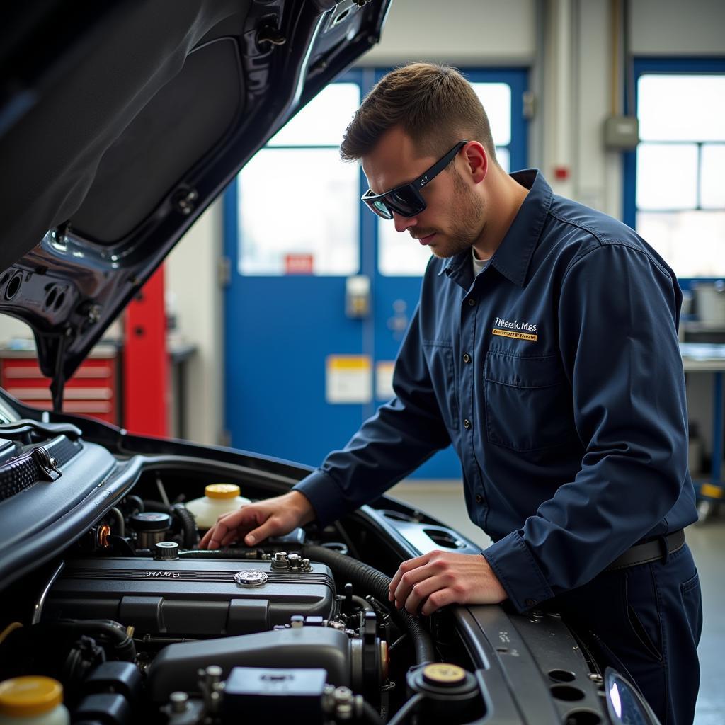 Certified Automotive Technician Working in a Shop