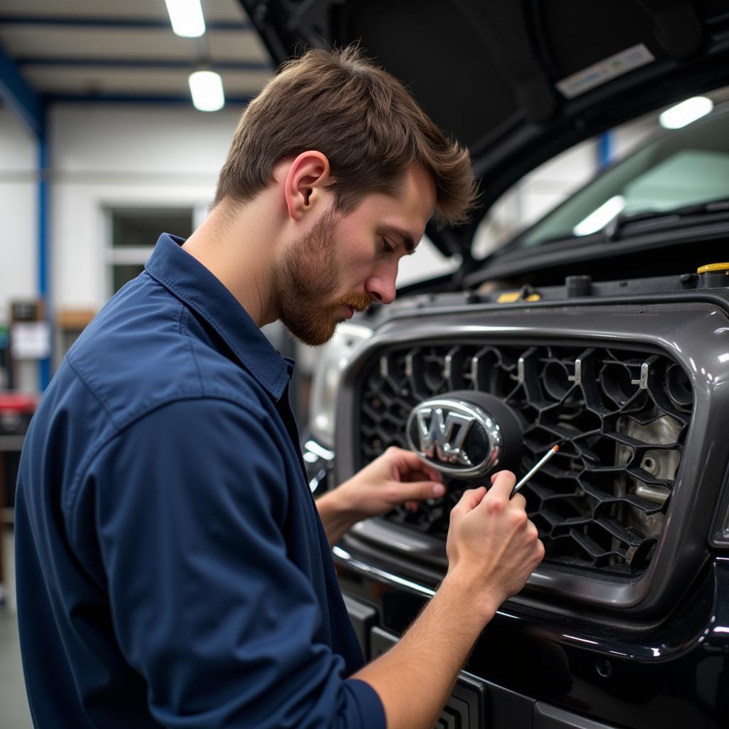 Certified Automotive Technician Working on AC System