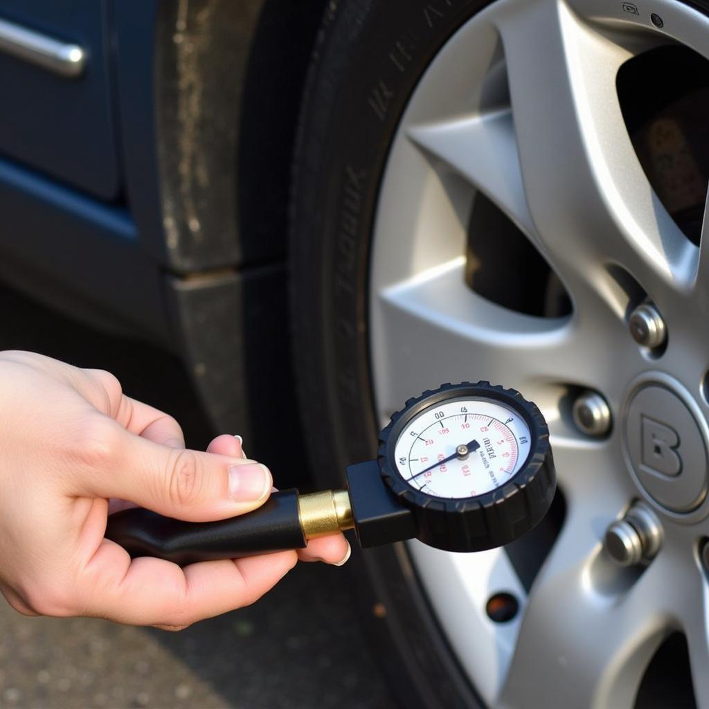 Checking Tire Pressure with a Gauge