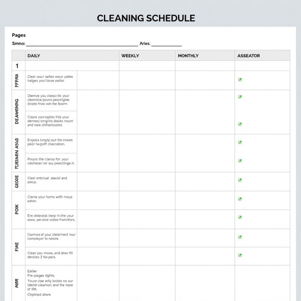 Cleaning Schedule Template Example