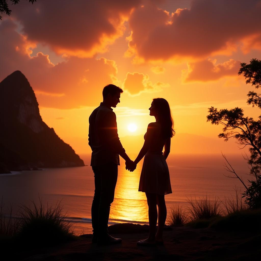 Couple enjoying a sunset view in Southeast Asia