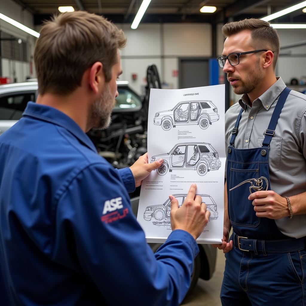 Customer Discussing Car Repair with Technician