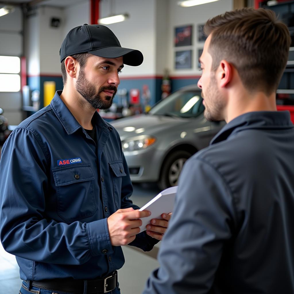 Customer Talking to an ASE Certified Mechanic