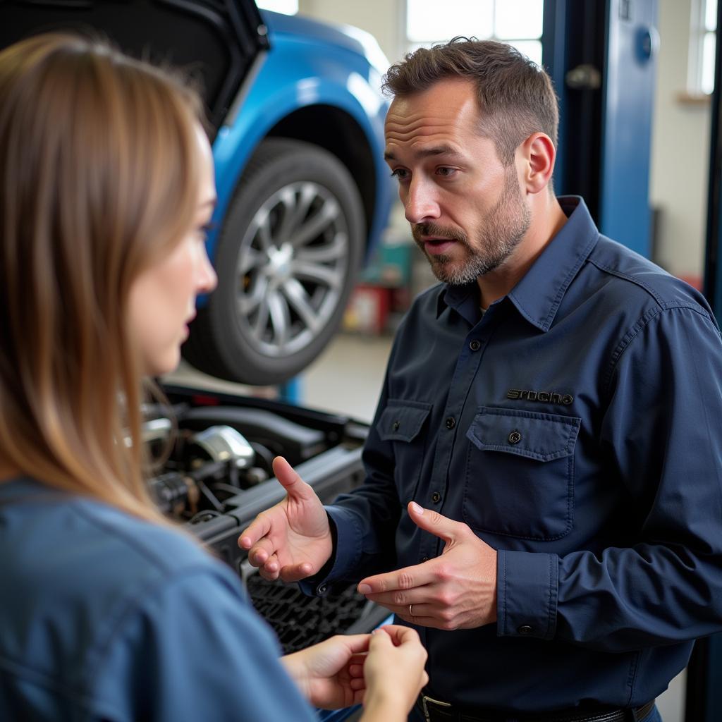 Customer Talking to ASE Certified Master Mechanic