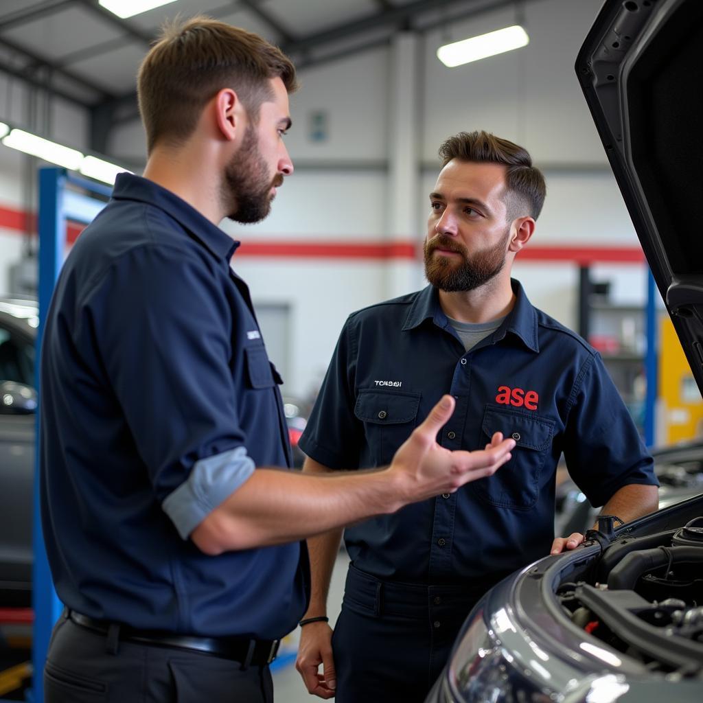 Customer Talking to ASE Certified Mechanic