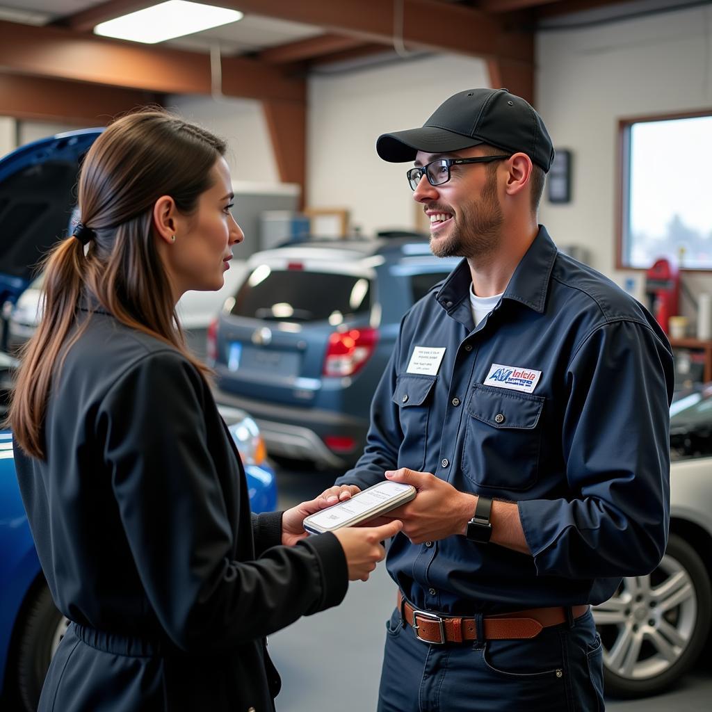 Customer Discussing Car Repairs with an ASE Certified Mechanic in Nampa