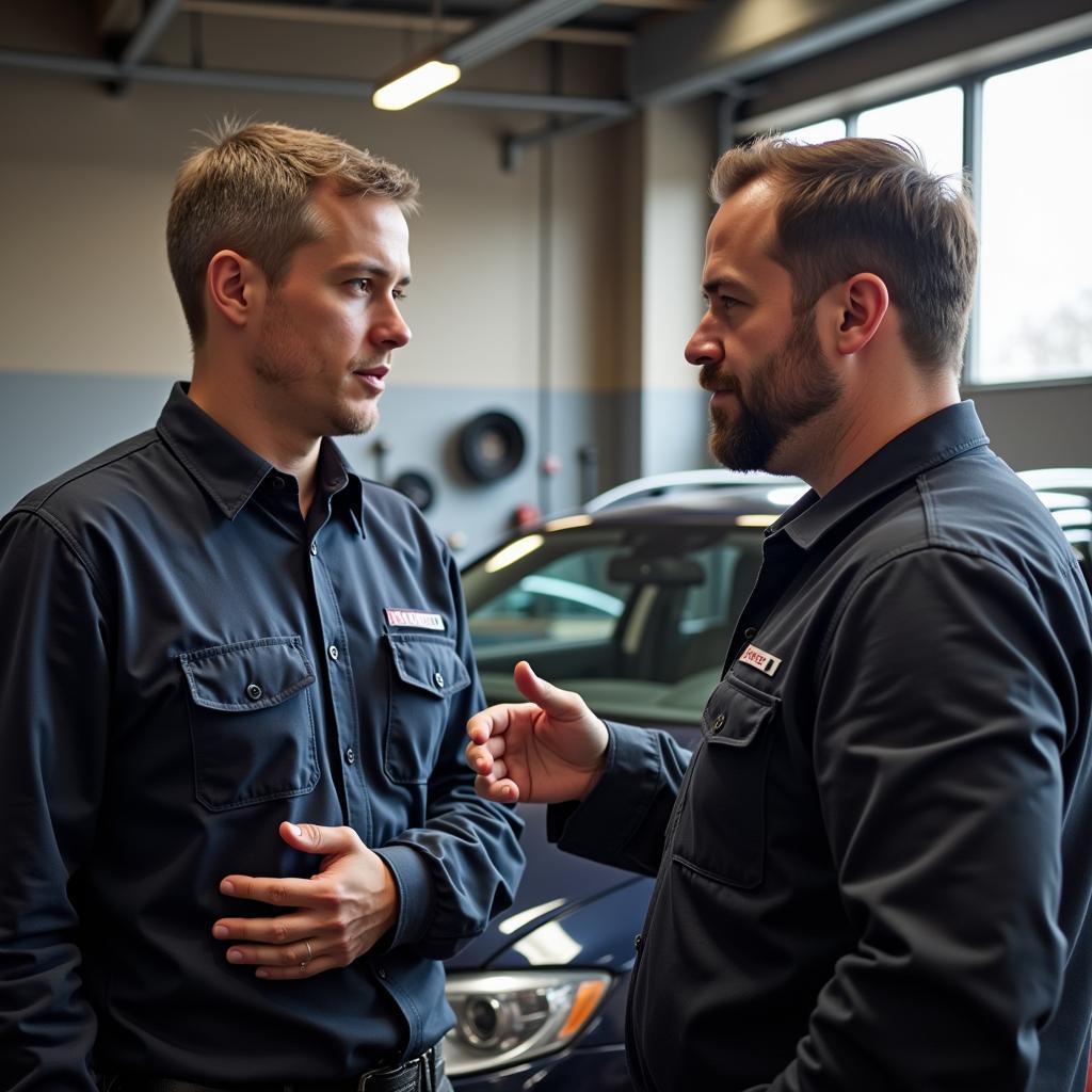 Customer Discussing Car Issues with a Mechanic