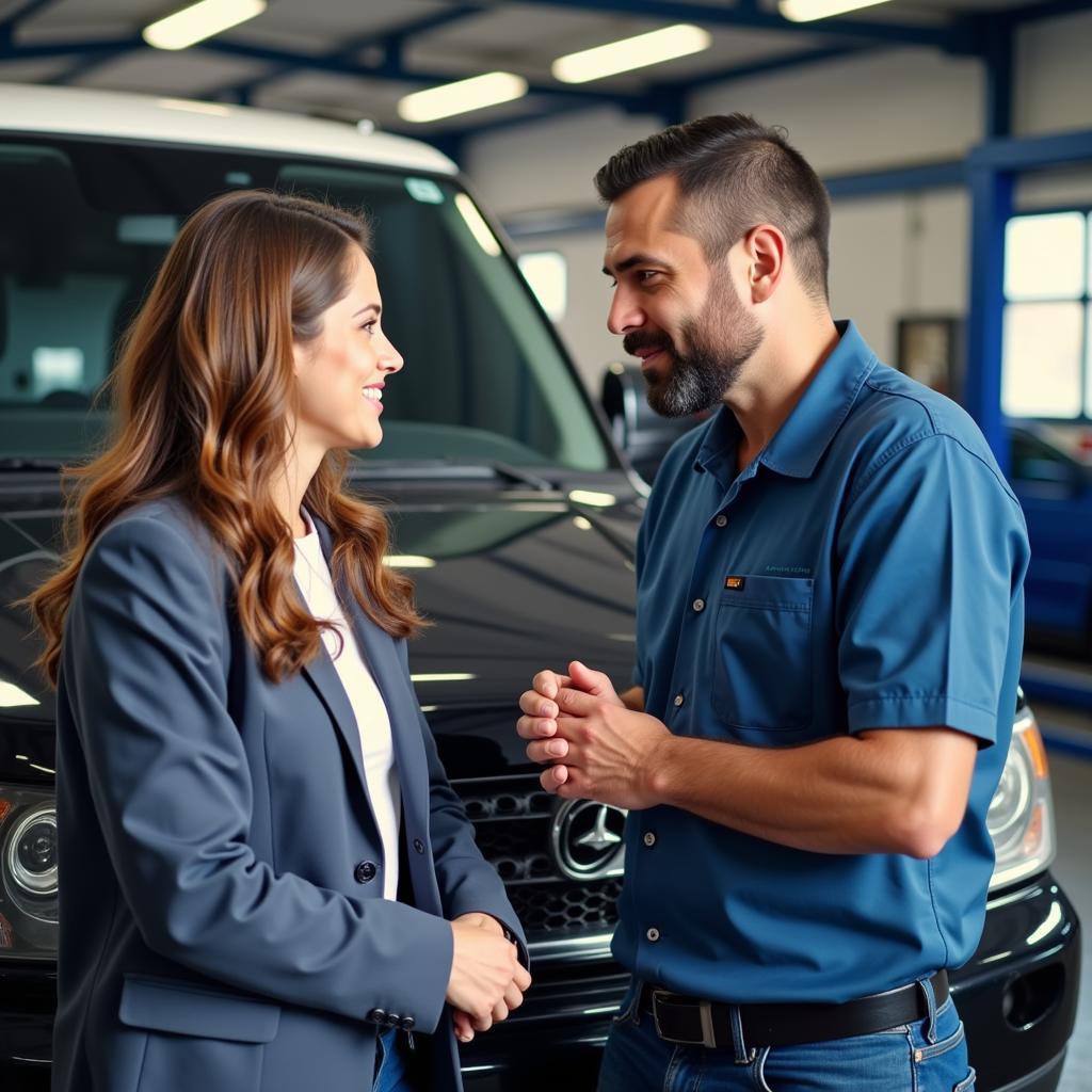 Customer Discussing Car Repair with Mechanic