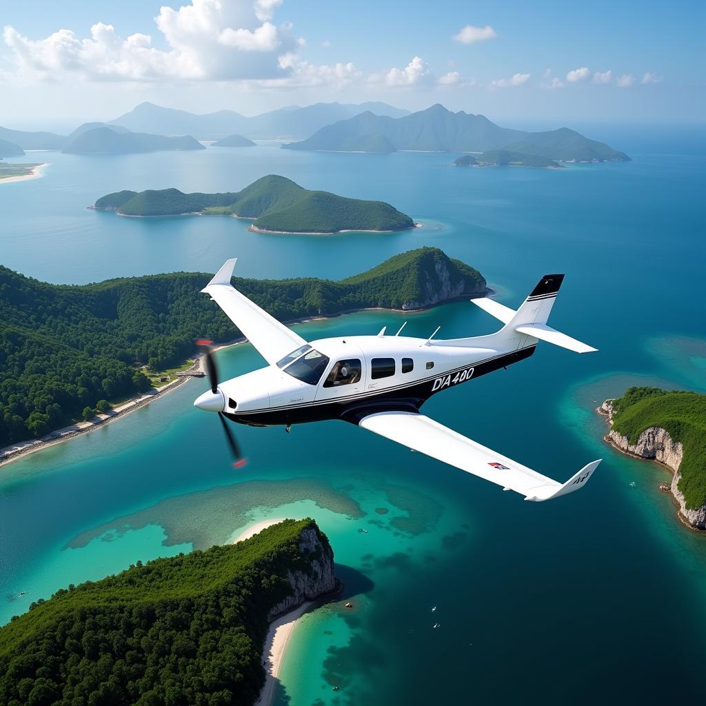 Diamond DA40 soaring over a stunning Southeast Asian landscape