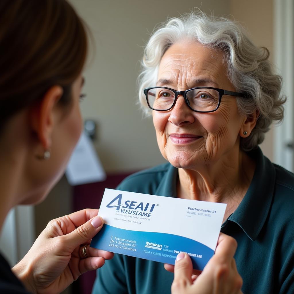 Elderly Woman Receiving Eye Exam with Voucher