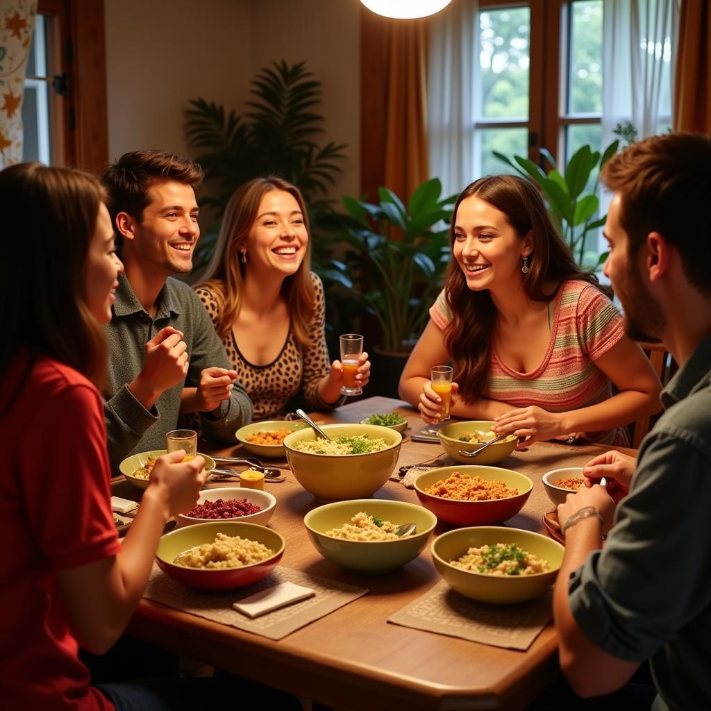 Family Enjoying Pozole Verde Together