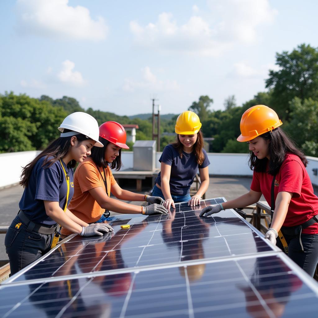 Students working on a solar energy project under the ESEU 2018 initiative