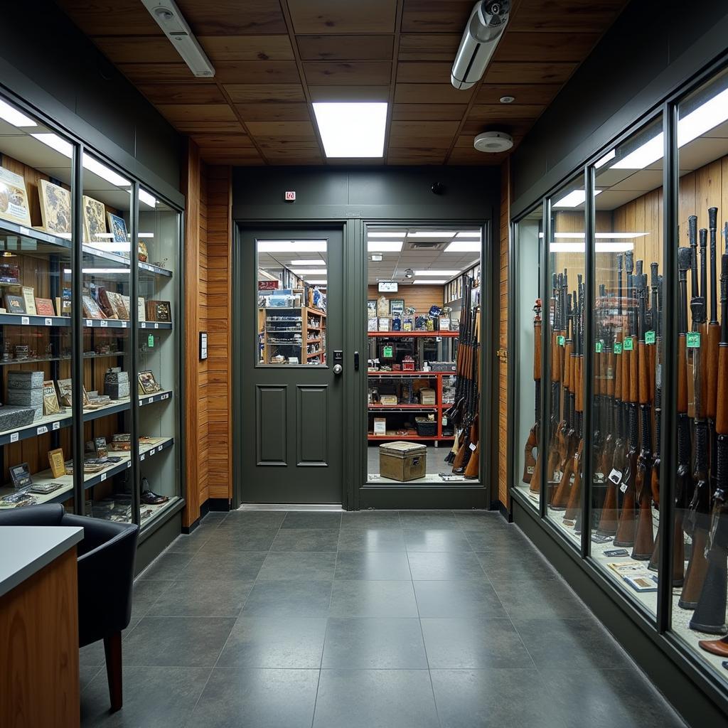 Finnish Gun Shop Interior with Security Measures