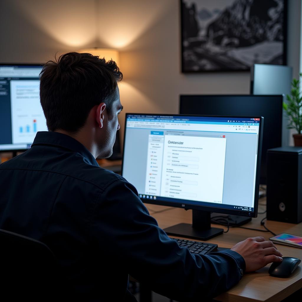 Focused Technician Taking ASE Test Online