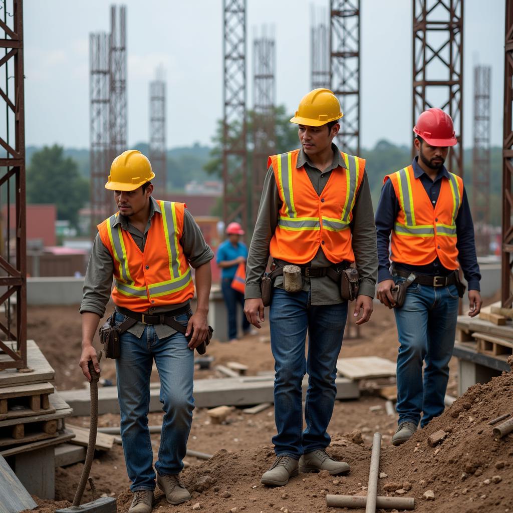 Foreign workers on a construction site in Southeast Asia