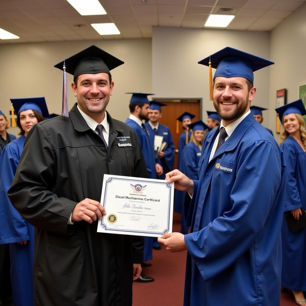 Graduate receiving their diesel mechanic certification