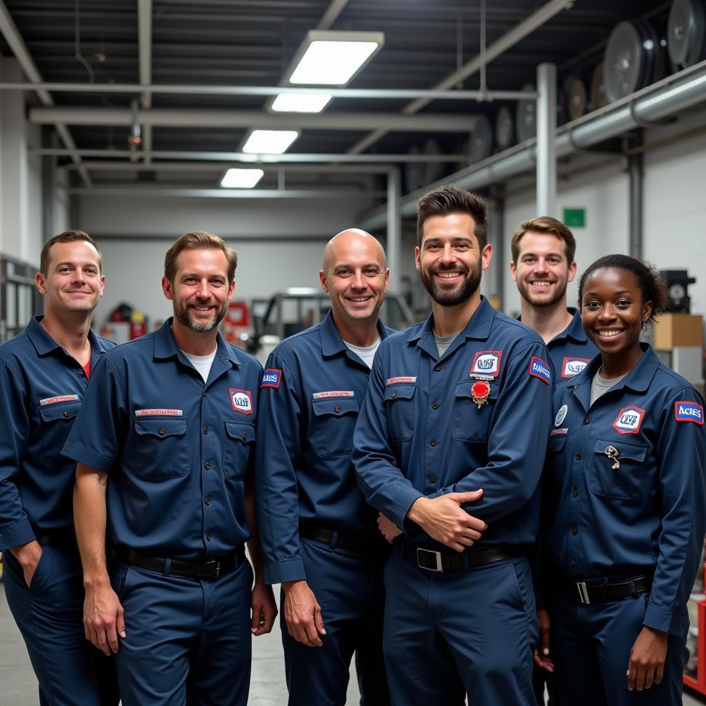 Group of ASE Certified Mechanics in a Workshop