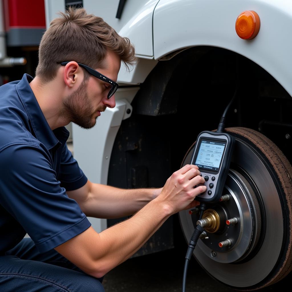 Heavy Truck Mechanic Performing Maintenance