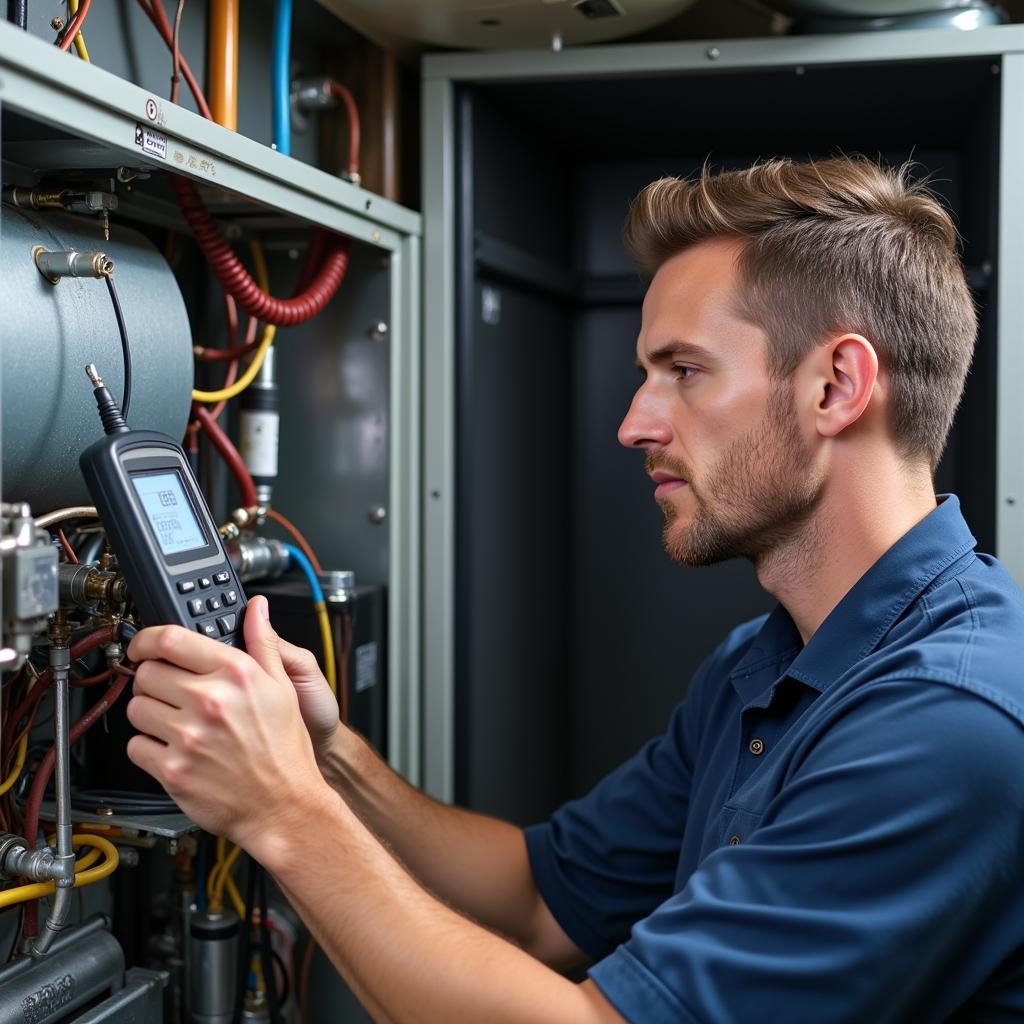 HVAC Technician Diagnosing and Troubleshooting a System