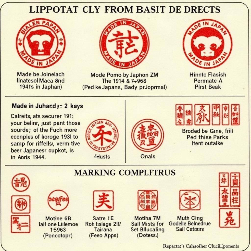 Marks and stamps found on Japanese products from the 1940s.