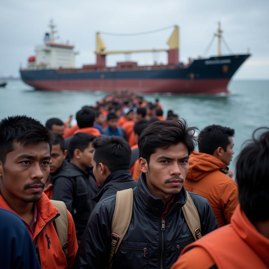 Illegal Immigrants Arriving at a Southeast Asian Port