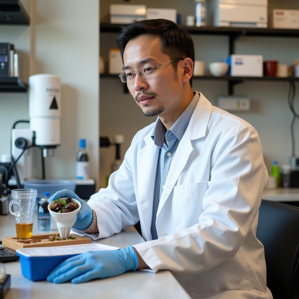 Jon Uta, ASEA Food Scientist, researching sustainable food solutions in a lab setting