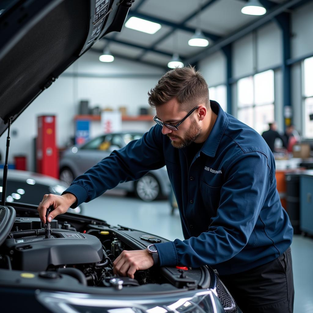 L1 ASE Certified Technician Working on Car Engine