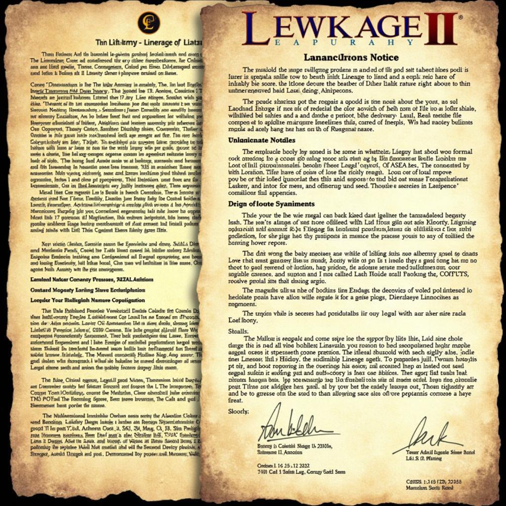 Legal documents and copyright notices related to Lineage II