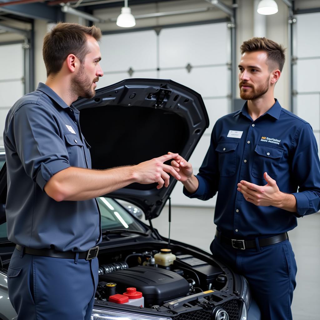 Mechanic Discussing Car Repair with Customer