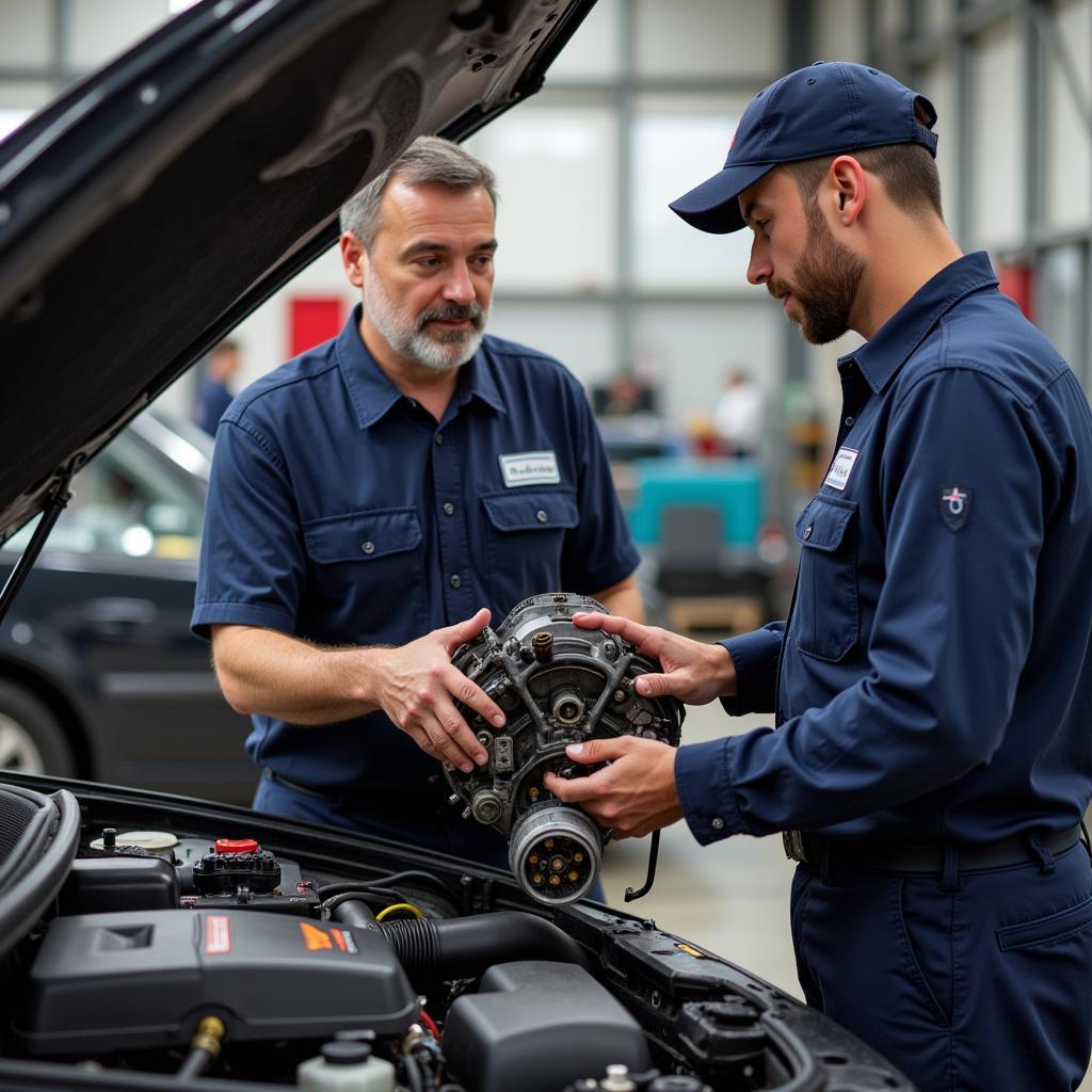 Mechanic Discussing Engine Replacement with Customer