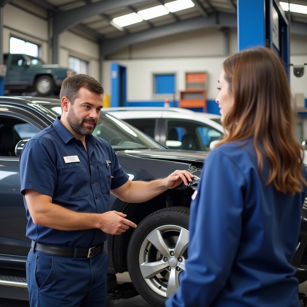 Mechanic Explaining Car Damage to Customer