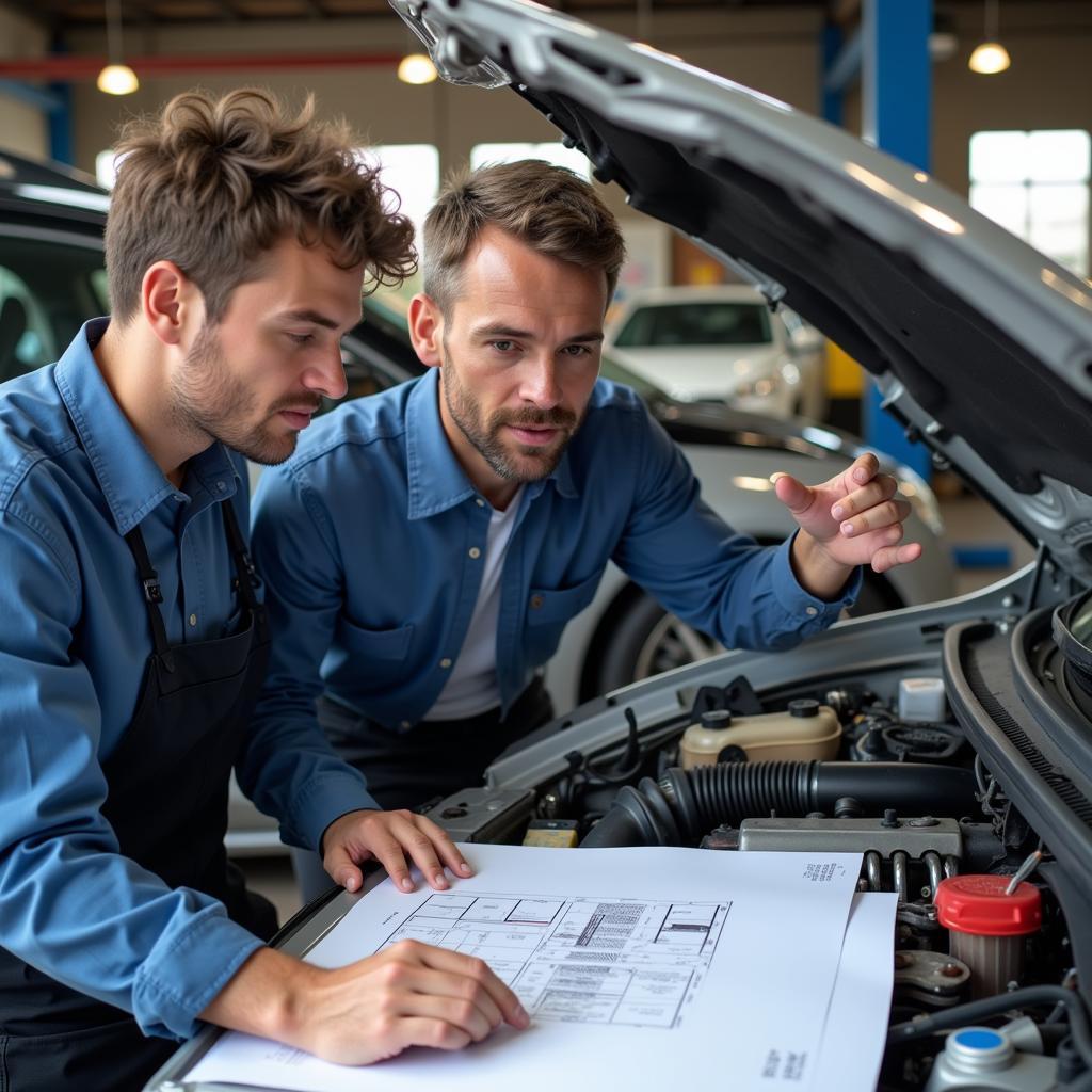 Mechanic Explaining Car Repair to Customer