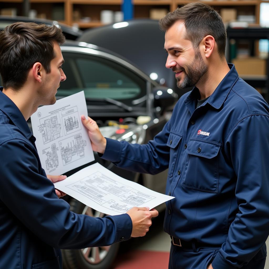 Mechanic Explaining Car Repair to Customer