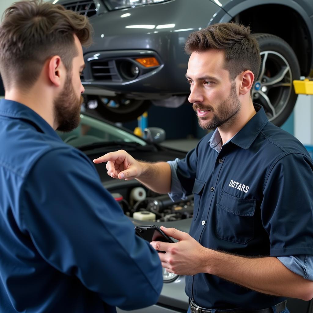 Mechanic Explaining Car Repair to Customer