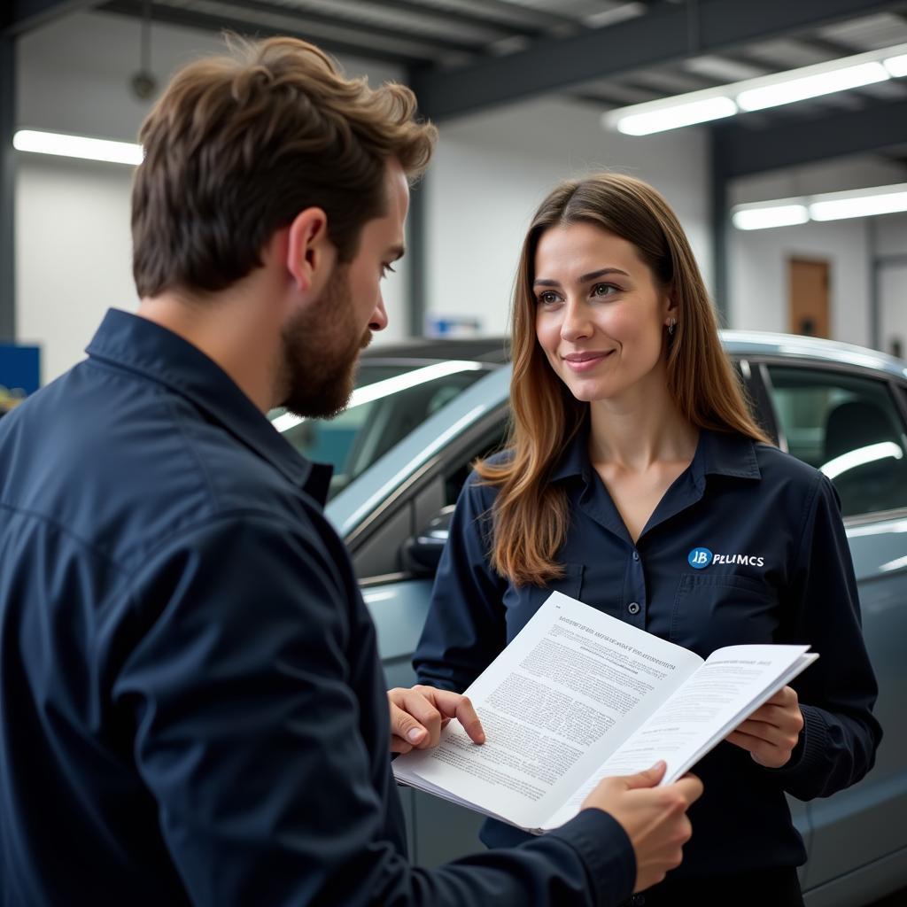 Mechanic Explaining Car Repair to Customer