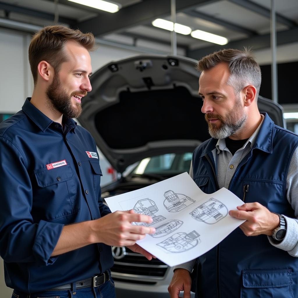 Mechanic Explaining Car Repair to Customer