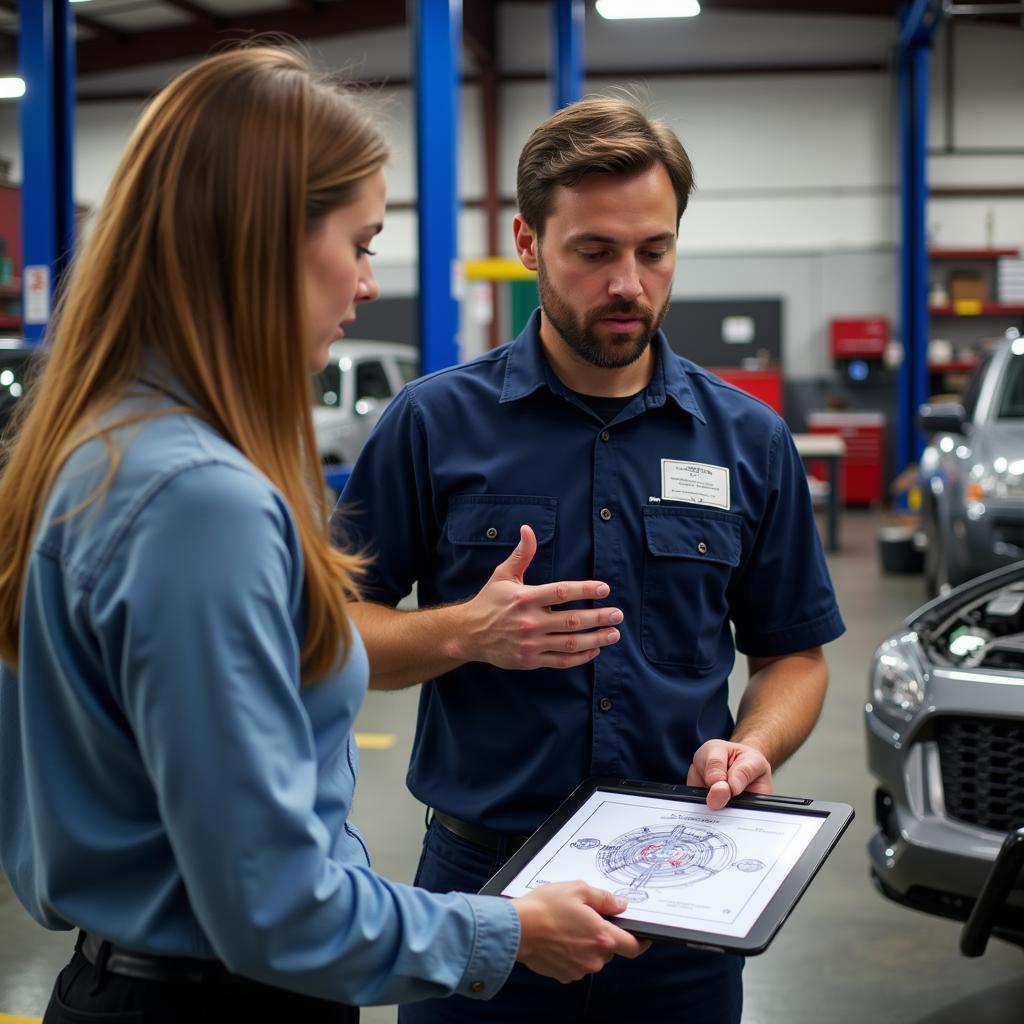 Mechanic Explaining Car Repair to Customer