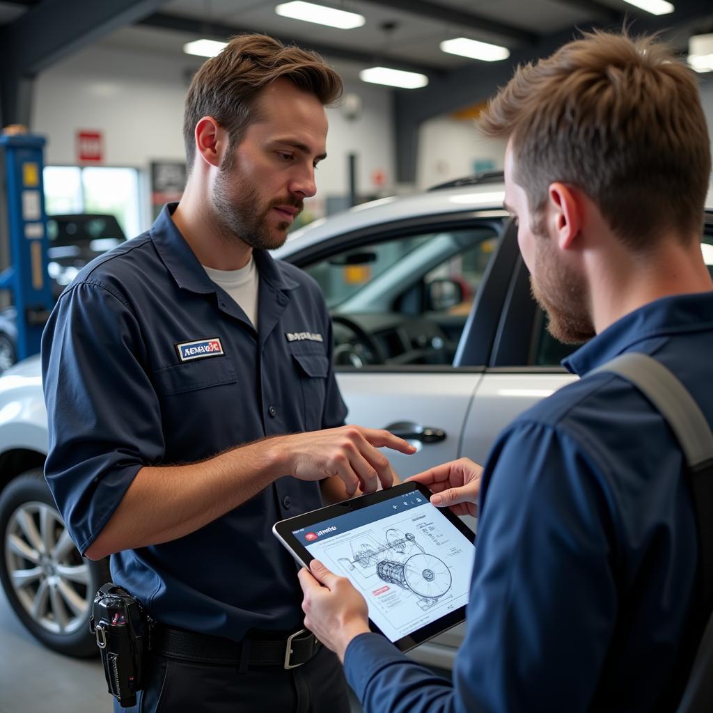 Mechanic Explaining Car Repair to Customer