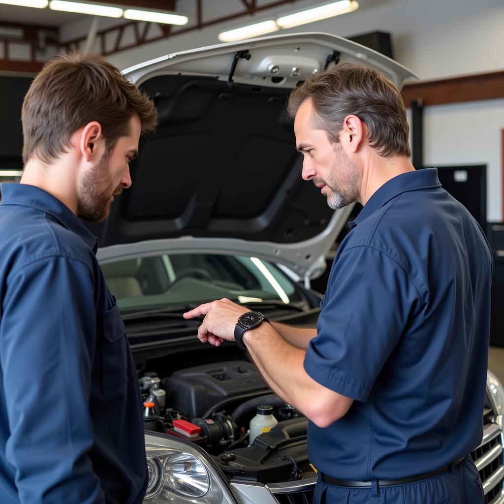 Mechanic Explaining Car Repair to Customer in El Paso, IL