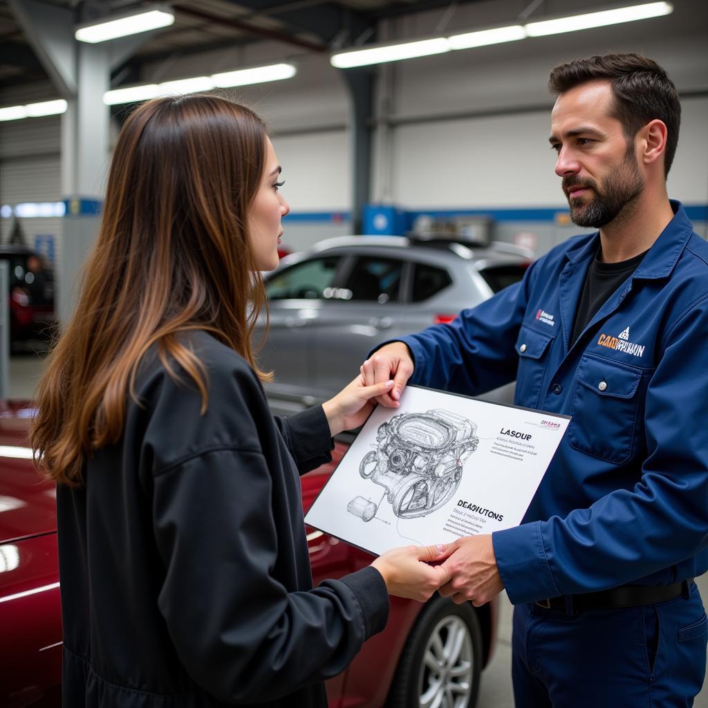 Mechanic Explaining Car Repair to Customer in Oregon