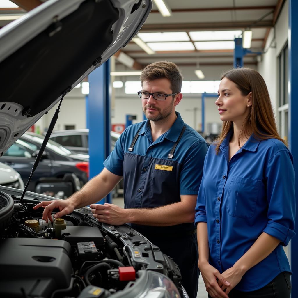 Mechanic Explaining Car Repair to Customer in Jupiter, FL