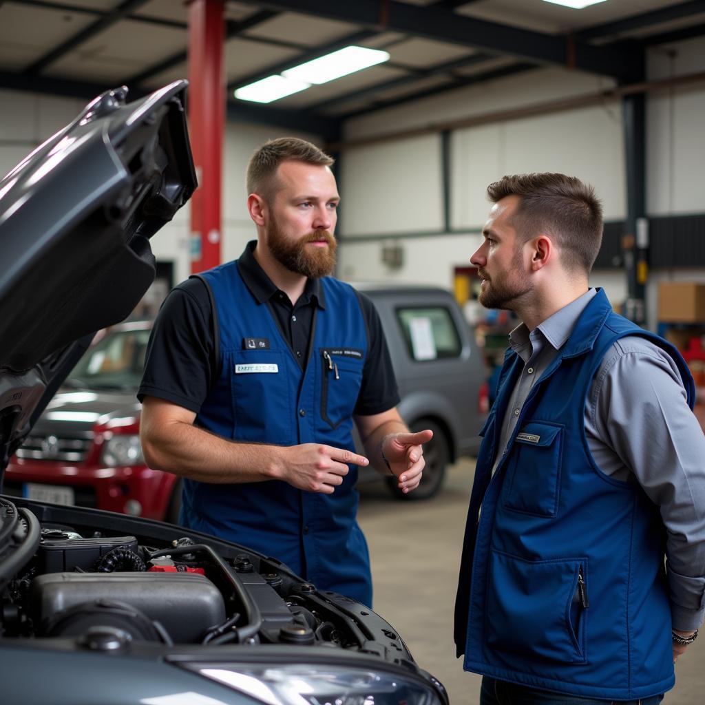 Mechanic Explaining Car Repairs to Customer