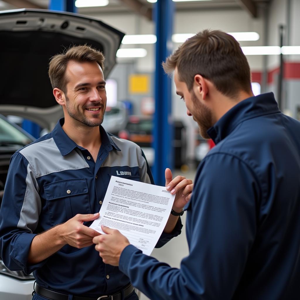 Mechanic Explaining Inspection Results in Lancaster, CA