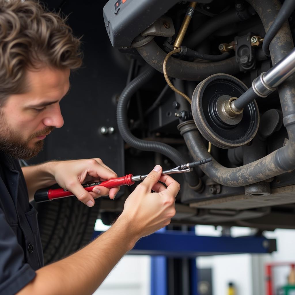 Mechanic Inspecting Power Steering System