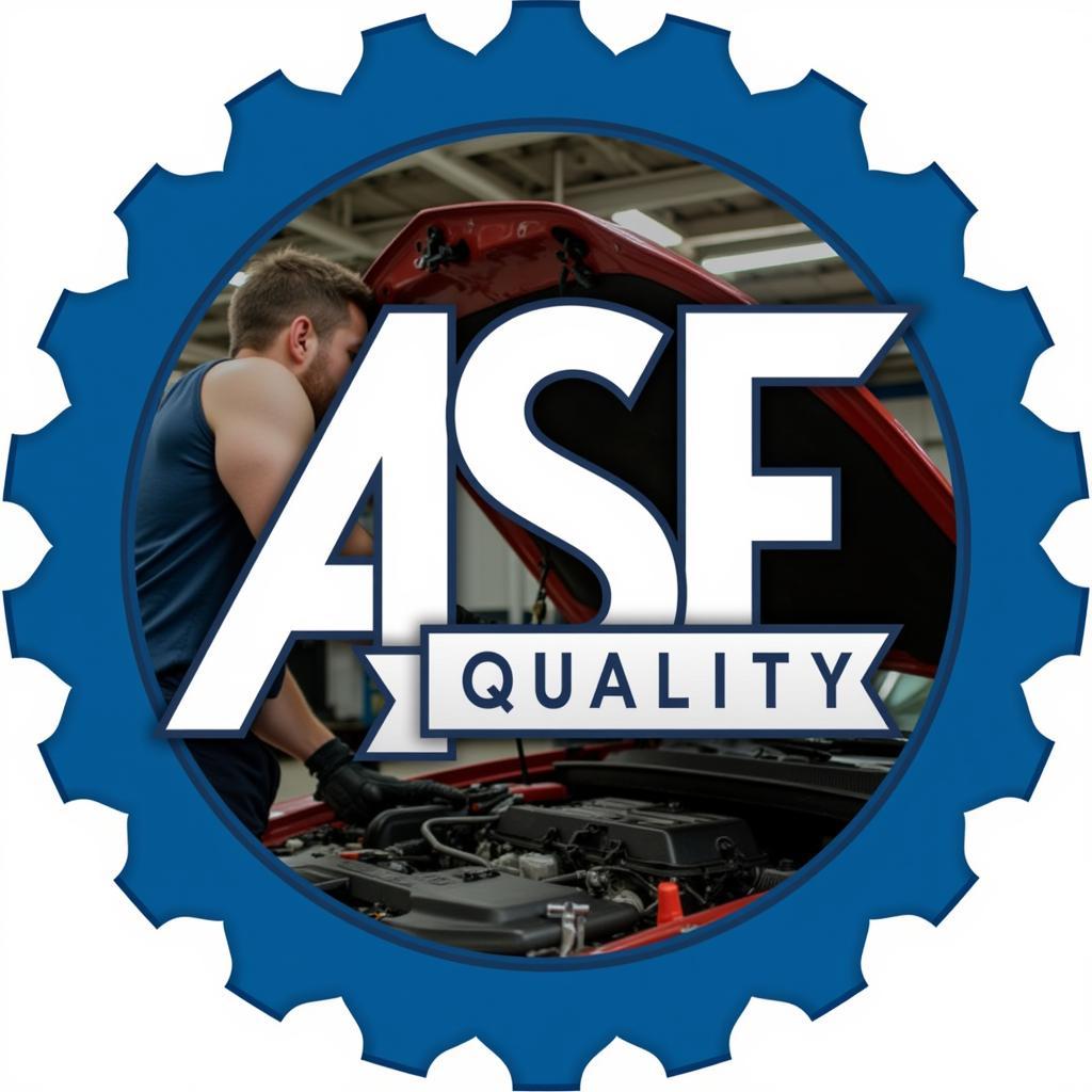 Mechanic Performing Car Maintenance with ASE Logo in the Background